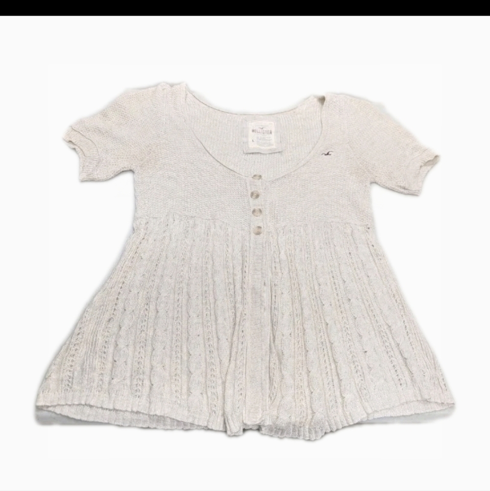 Hollister Waffle Crochet Babydoll Bella Swan Vintage Sweater L 90s Y2K Fairy Gru